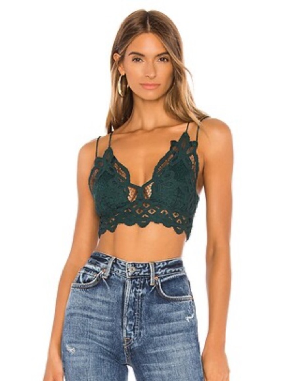 Free People Lace Cropped Bralette - Forest Green